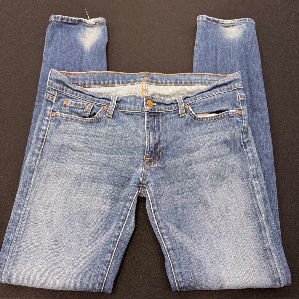 7 For All Mankind Womens Skinny Jeans Medium Wash Blue Low Rise 31 P179J080U